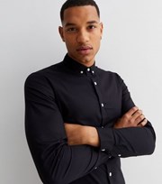 New Look Black Long Sleeve Muscle Fit Oxford Shirt